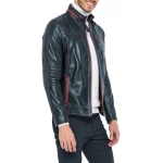 High Collar Black Leather Biker Jacket