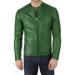 Quilted Green Leather Biker Jacket