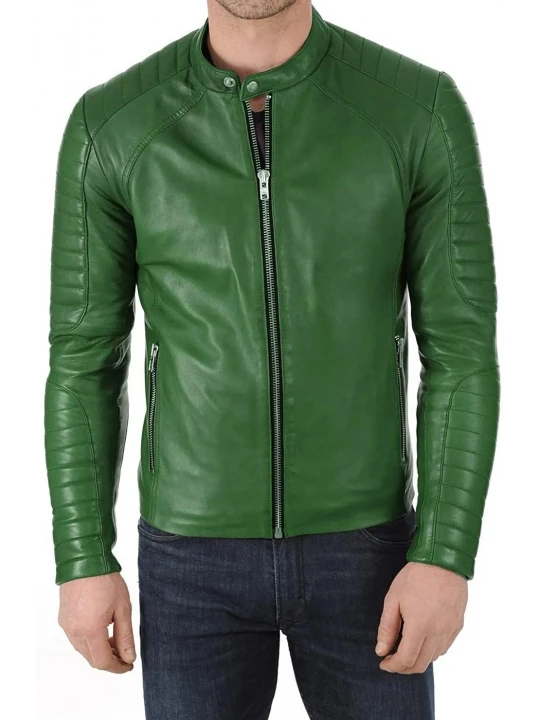 Quilted Green Leather Biker Jacket