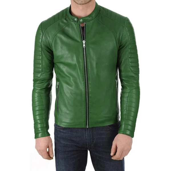 Quilted Green Leather Biker Jacket