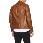 Quilted Sleeve Brown Leather Moto Jacket