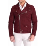 Red Suede Leather Moto Jacket