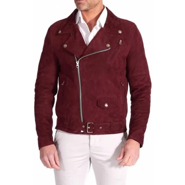 Red Suede Leather Moto Jacket