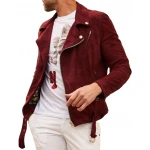 Red Suede Leather Moto Jacket
