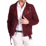 Red Suede Leather Moto Jacket