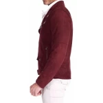Red Suede Leather Moto Jacket