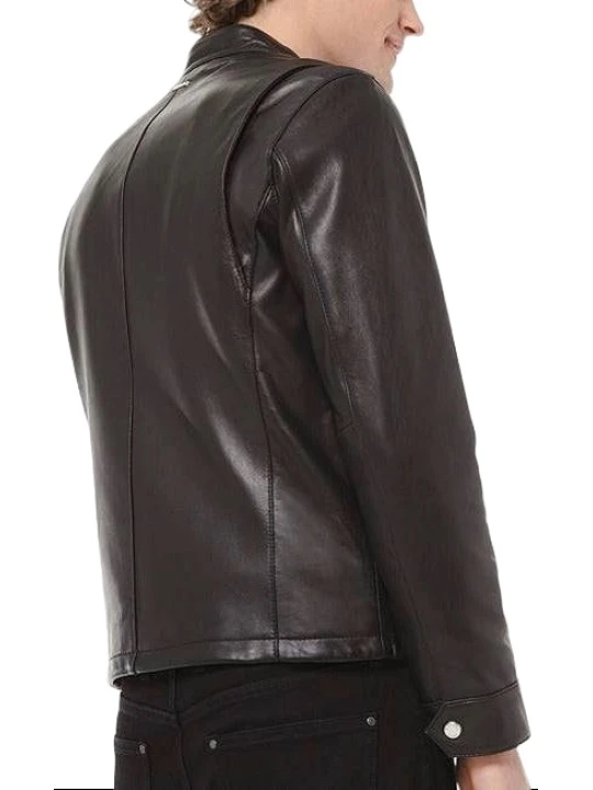 Snap Buttons Cuffs Black Leather Moto Jacket