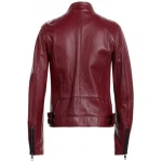 Stand Up Collar Burgundy Leather Biker Jacket