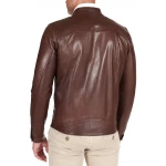 Two Zipper Pockets Brown Leather Biker Jacket