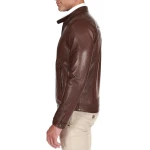 Two Zipper Pockets Brown Leather Biker Jacket