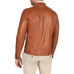 Two Zipper Pockets Cognac Leather Biker Jacket
