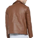 Zipper Cuffs Brown Leather Biker Jacket
