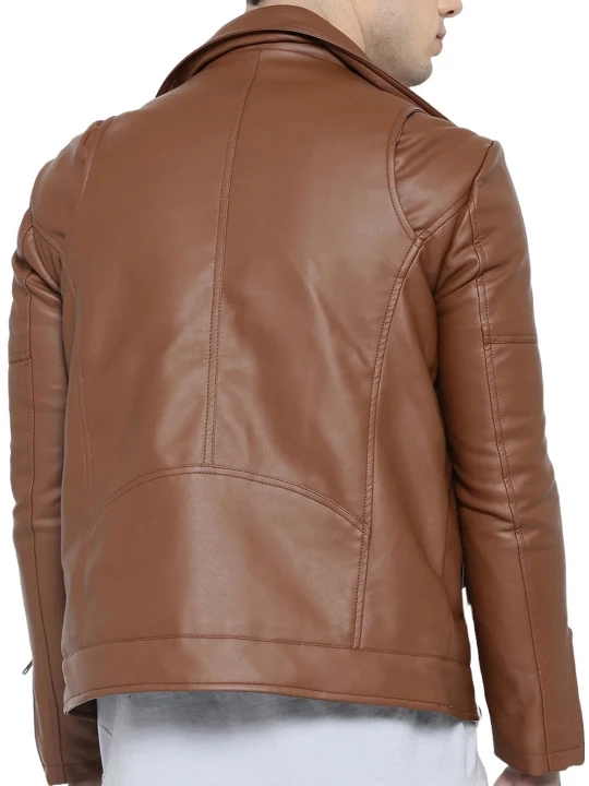 Zipper Cuffs Brown Leather Biker Jacket