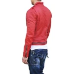 Zipper Detailing Red Leather Biker Jacket