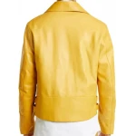 Zipper Detailing Yellow Leather Biker Jacket