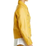 Zipper Detailing Yellow Leather Biker Jacket