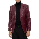 Back Two Slits Burgundy Leather Blazer