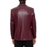 Back Two Slits Burgundy Leather Blazer