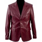 Back Two Slits Burgundy Leather Blazer
