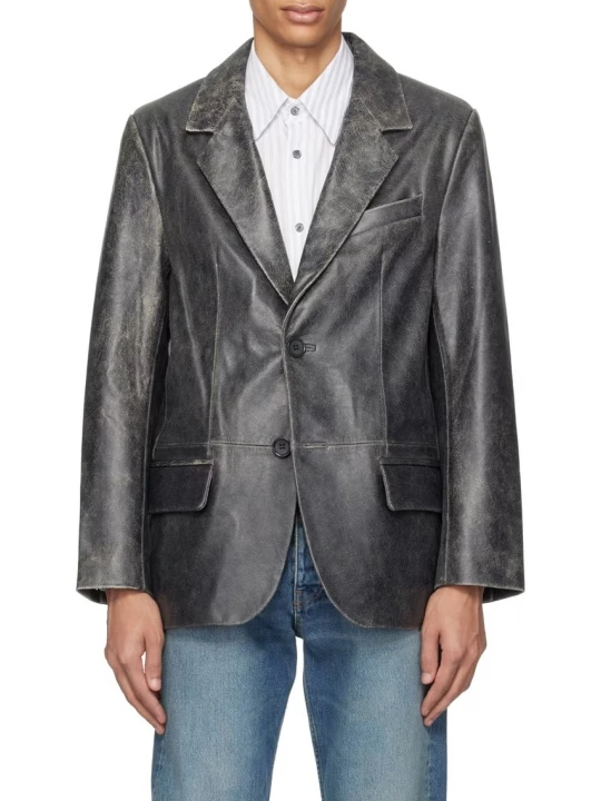 Black Cracked Leather Blazer