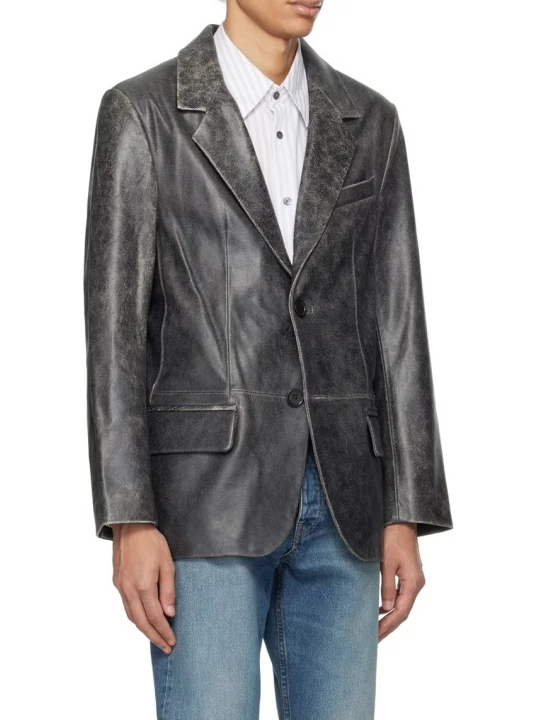 Black Cracked Leather Blazer