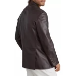 Buttoned Cuffs Brown Leather Blazer