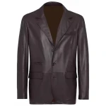 Buttoned Cuffs Brown Leather Blazer
