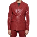 Double Breasted Red Leather Blazer