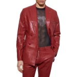 Double Breasted Red Leather Blazer