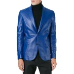 Formal Blue Leather Blazer