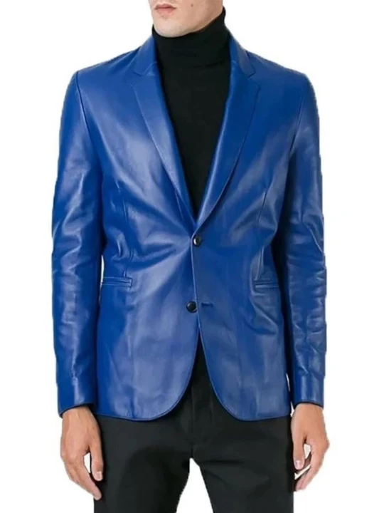 Formal Blue Leather Blazer