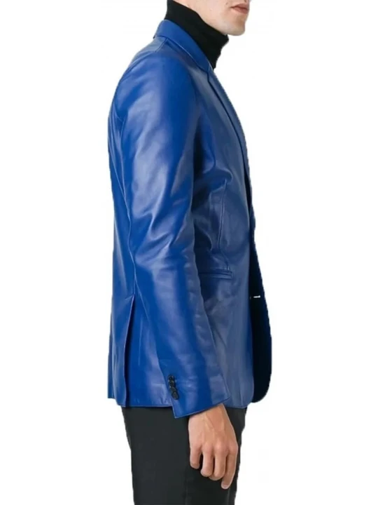 Formal Blue Leather Blazer