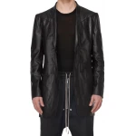 Front Patch Pockets Black Leather Blazer