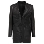 Front Patch Pockets Black Leather Blazer