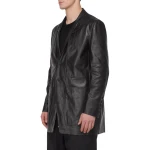 Front Patch Pockets Black Leather Blazer