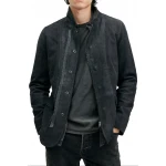 Hooded Black Suede Leather Blazer