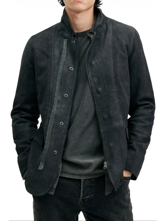 Hooded Black Suede Leather Blazer