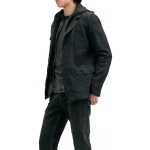 Hooded Black Suede Leather Blazer