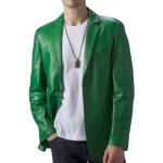 Notch Collar Green Leather Blazer