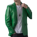 Notch Collar Green Leather Blazer