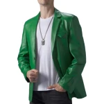 Notch Collar Green Leather Blazer