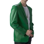 Notch Collar Green Leather Blazer
