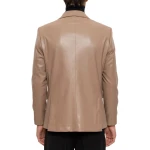 Notched Lapels Beige Leather Blazer