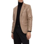 Notched Lapels Beige Leather Blazer