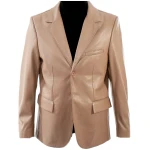 Notched Lapels Beige Leather Blazer