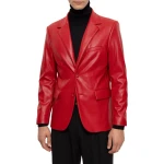 Notched Lapels Red Leather Blazer