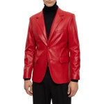 Notched Lapels Red Leather Blazer