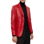 Notched Lapels Red Leather Blazer