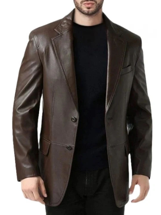 Open Hem Cuffs Brown Leather Blazer