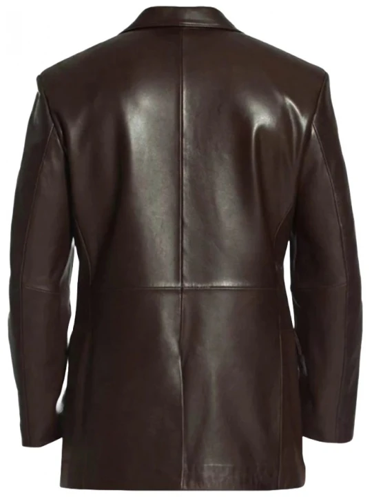 Open Hem Cuffs Brown Leather Blazer